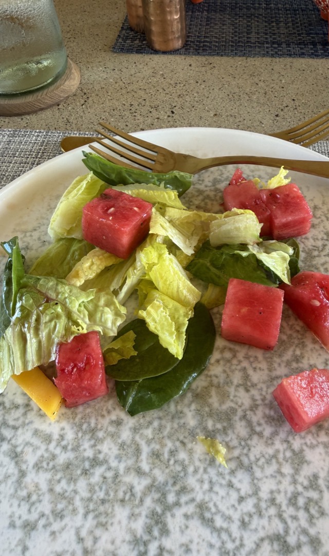 Fresh watermelon and lettuce salad